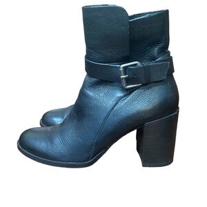 Splendid Black Heeled Leather Short Boots  High Block Heel Engineer Motorcycle 9
